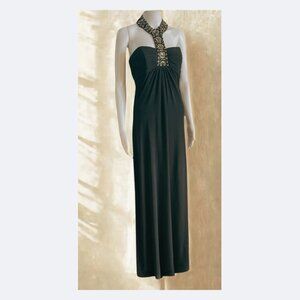 Laundry Shelly Segal Black Strapless Beaded Dress with Column Neckline